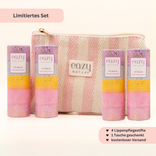 Limitiertes Set: 4 Lippenpflegestifte + Tasche